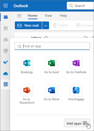 The More Apps flyout menu in Outlook on the web and in the new Outlook for Windows., Picture